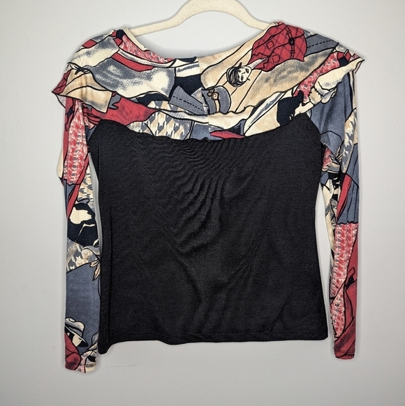 James Lakeland Made In Italy Long Sleeve Ruffled Neck Abstract Blouse Woman S - Picture 8 of 8